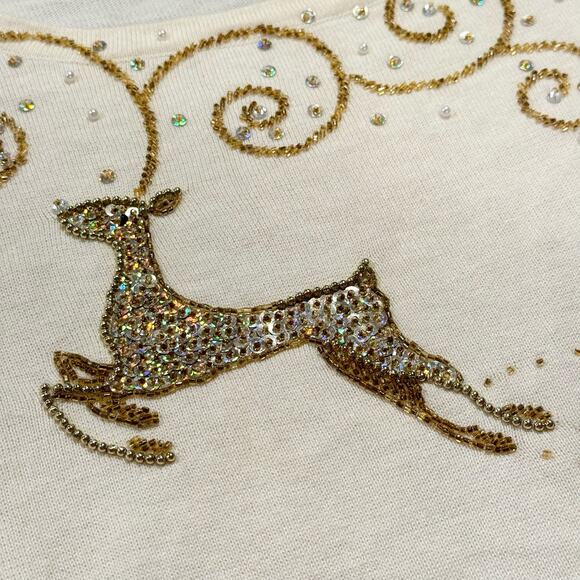 Vintage Sweater Holiday Christmas Whimsical Cottage Cozy Beaded Sequin Large - Picture 5 of 8